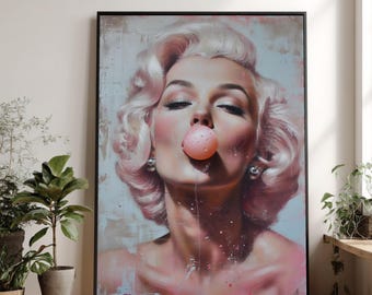 Pop Art Woman Bubblegum Canvas, Vintage Glamour Portrait