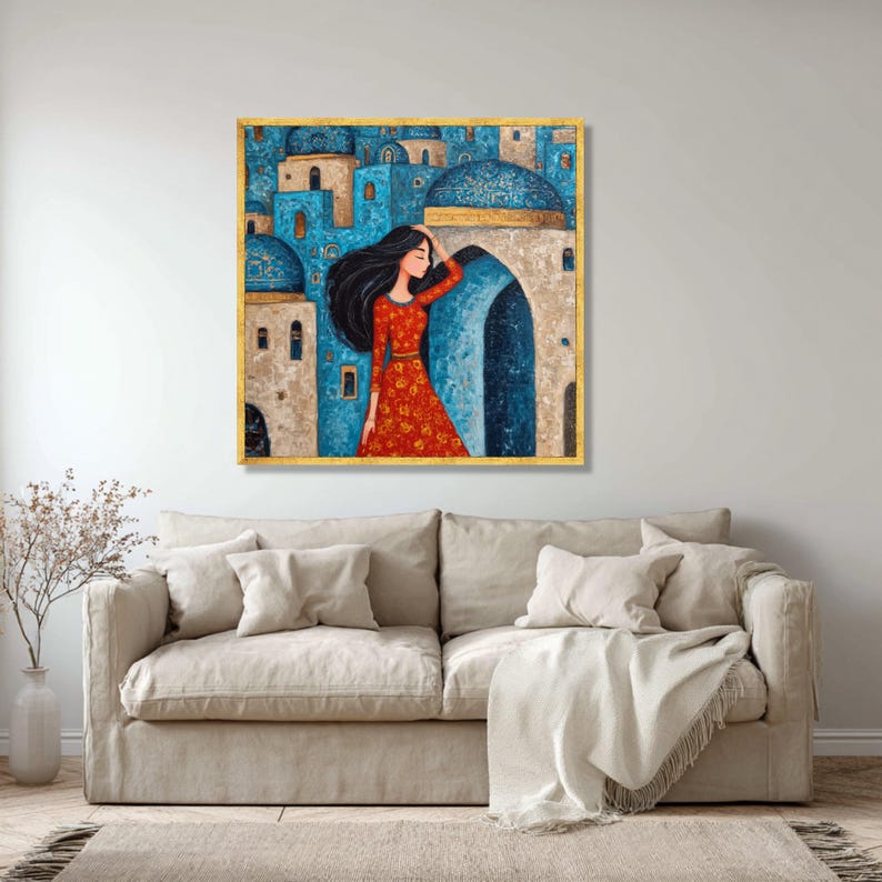 Iraqi Folklore Woman Canvas Art, Naïve Art Print, Cultural Home Decor image 4