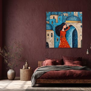 Iraqi Folklore Woman Canvas Art, Naïve Art Print, Cultural Home Decor image 8