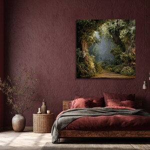 Enchanted Forest Pathway Canvas, Mystical Woodland Wall Art, Nature Landscape Canvas, Greenery Floral Decor, Ready to Hang Home Decoration image 8