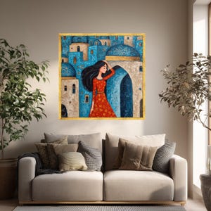 Iraqi Folklore Woman Canvas Art, Naïve Art Print, Cultural Home Decor image 2