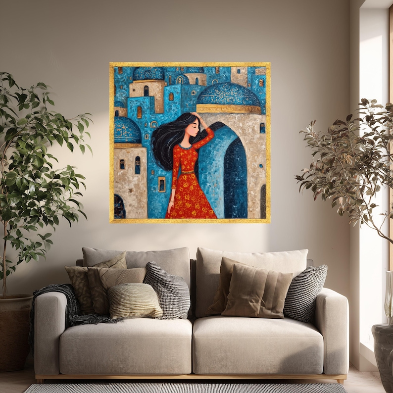 Iraqi Folklore Woman Canvas Art, Naïve Art Print, Cultural Home Decor image 2