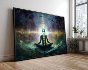Meditative Chakra Alignment Canvas, Spiritual Yoga Wall Art, Abstract Energy Healing Decor, Mindfulness Canvas Print, Modern Meditation
