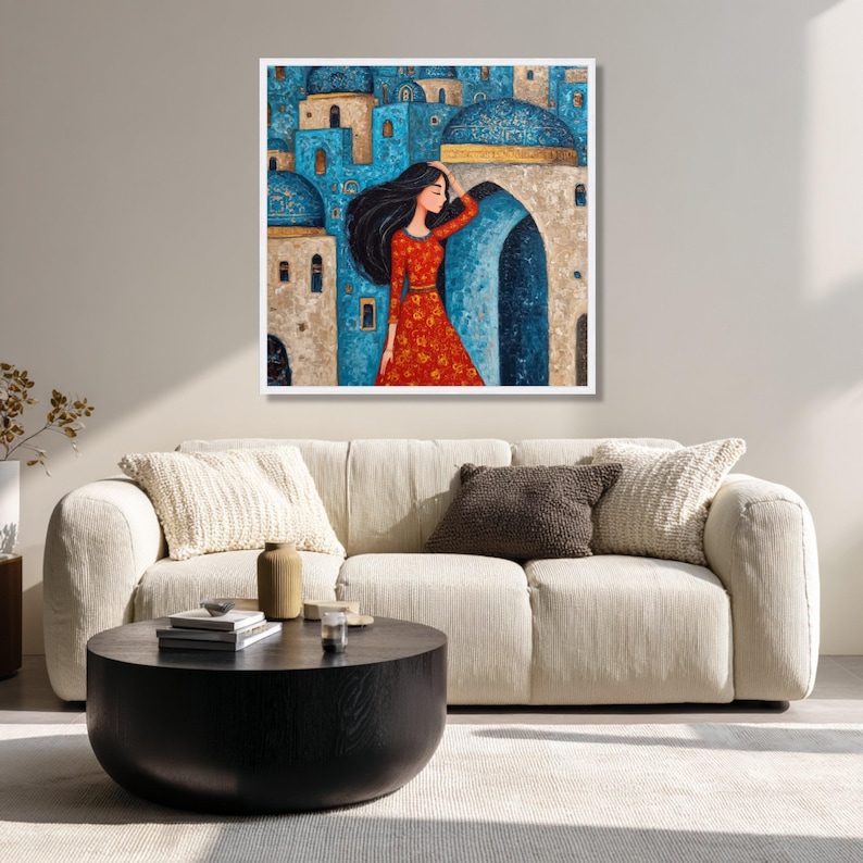 Iraqi Folklore Woman Canvas Art, Naïve Art Print, Cultural Home Decor image 7