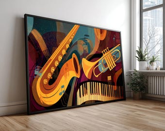 Abstract Jazz Instruments Canvas Print, Musical Home Decor