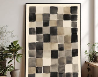 Neutral Abstract Squares Canvas Print, Modern Geometric Wall Art