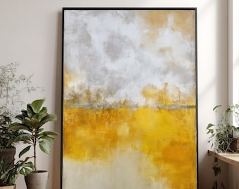Golden Horizon Abstract Canvas, Modern Contemporary Wall Art, Yellow and Gray Painting, Luxury Home Decor, Ready to Hang Canvas