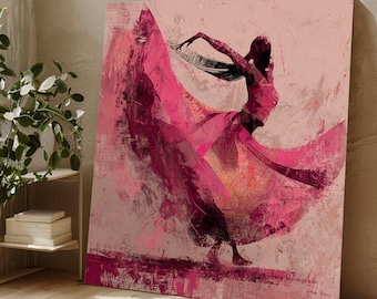 Elegant Ballerina Dance Canvas, Pink Abstract Ballet Art, Female Dancer Silhouette, Motion Wall Decor, Modern Artistic Canvas Print