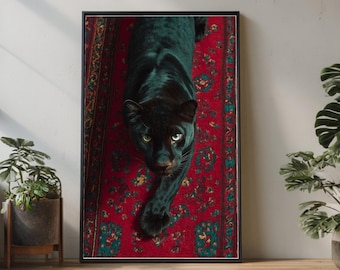 Majestic Black Panther Canvas Wall Art, Wildlife Animal Portrait, Exotic Big Cat Print, Jungle Decor, Nature Canvas Painting, Home Wall