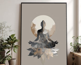Yoga Pose Canvas Print, Abstract Lotus Design, Modern Zen Wall Art