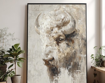 Majestic Buffalo Portrait Canvas, Rustic Wildlife Wall Art