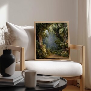 Enchanted Forest Pathway Canvas, Mystical Woodland Wall Art, Nature Landscape Canvas, Greenery Floral Decor, Ready to Hang Home Decoration image 6