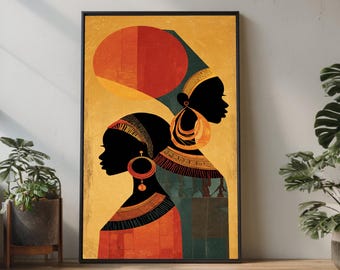 African Woman Silhouette Canvas, Tribal Boho Art Decor