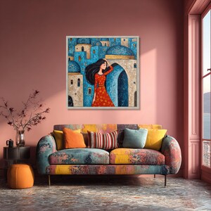 Iraqi Folklore Woman Canvas Art, Naïve Art Print, Cultural Home Decor image 5