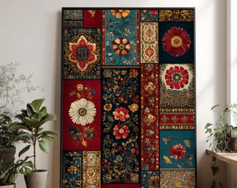 Floral Patchwork Canvas Wall Art, Persian Rug Design