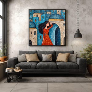 Iraqi Folklore Woman Canvas Art, Naïve Art Print, Cultural Home Decor image 3