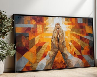 Praying Hands Canvas Wall Art, Spiritual Abstract Painting, Faith and Hope Home Decor, Religious Symbolism Canvas, Inspirational Wall Art