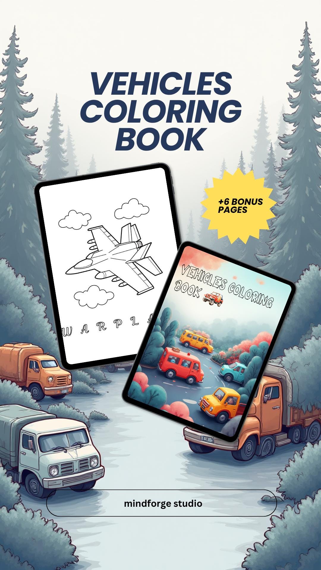 Cars Coloring Book for Kids — 30 Vehicle Coloring Pages +bonus Page ...
