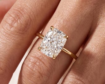 3.60ct Elongated Cushion Engagement Ring, Hidden Halo, IGI Certified
