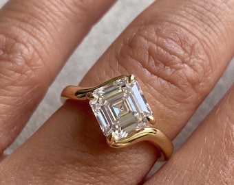 2ct Asscher Cut Modern Engagement Ring, Unique Curved Band, IGI Certified