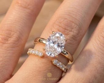 3ct Oval cut Lab Grown Diamond Wedding Ring Set, Matching Wedding Band, 14K Gold