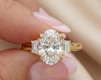 2.80ct Oval Lab Grown Diamond Engagement Ring • Trapezoid Side Stone • 14K Yellow Gold