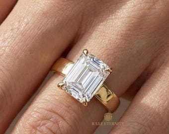 Emerald Cut Lab Grown Diamond Engagement Ring • 4mm Band • IGI Certified
