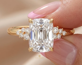 4.00CT Elongated Cushion Old Mine Cut Lab Grown Diamond Ring, Vintage Style, IGI Certified