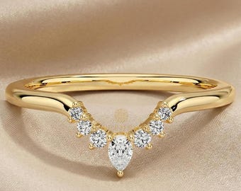 Unique Chevron Stacking Ring • Lab Grown Diamond Wedding Band for Women
