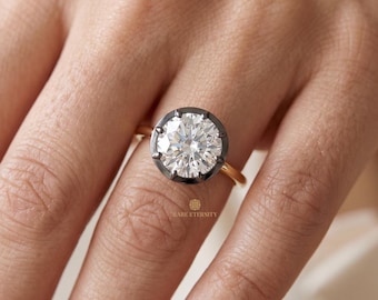 3 Carat Blackened Gold Button Back Engagement Ring, Georgian Ring, 14K/18K