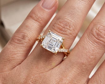 3ct Asscher Cut Lab Grown Diamond Ring, Twisted Band setting, Proposal Ring