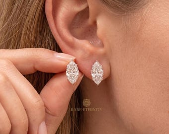14K Gold Marquise Cut Lab Grown Diamond Stud Earrings • IGI Certified