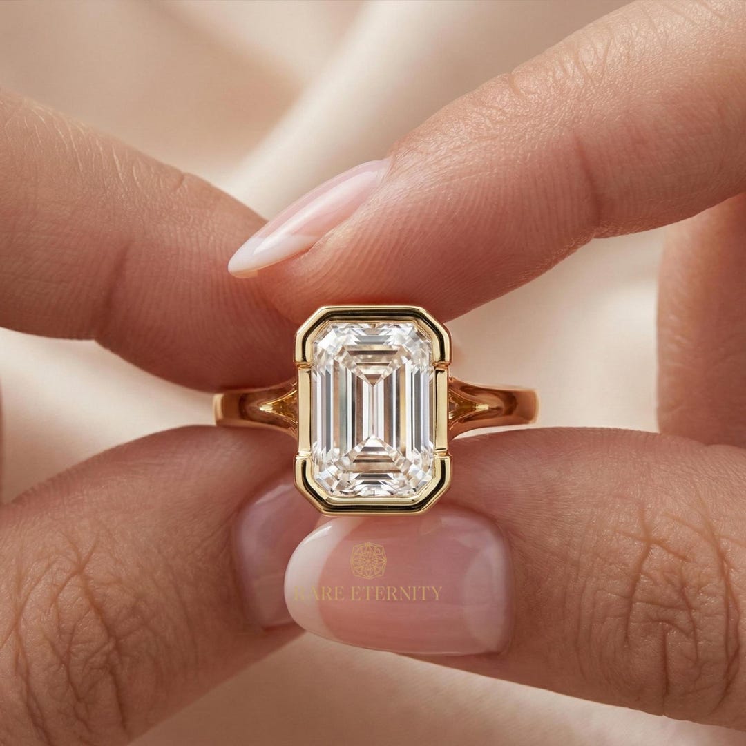 2.05ct Emerald Cut Lab Grown Diamond Ring • Yellow Gold Split Shank ...