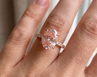 3ct Fancy Pink Oval Lab Grown Diamond Engagement Ring , Rose Gold Ring, IGI Certified