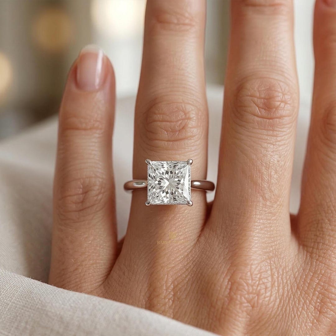 Princess Cut Lab Grown Diamond Ring • Hidden Halo Solitaire Engagement ...