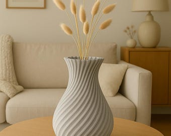 Minimalistisk spiralvas för torkade blommor – Modern 3D-printad dekorativ skulptur gjord av bioplast, boho vardagsrumsinredning, presentidé