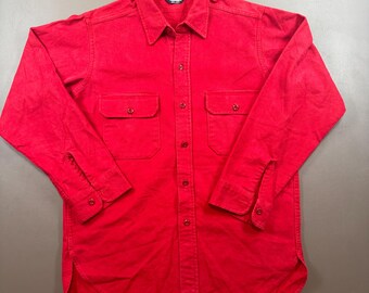 Vintage Woolrich Red Chamois Shirt Large USA Made | Heavy Cotton Button Up Outdoor Workwear Hiking Heritage Lumberjack