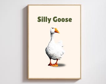 Silly Goose Print, Minimalist Animal Wall Art