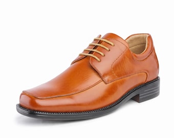 Men's Brown Leather Square Toe Oxford Shoes, Handmade Business Formal Lace-Ups, Executive Office Gift, Retirement Gift for Him
