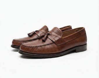 Braune Herren-Slipper aus Leder mit Quasten, elegante Slipper zum Hineinschlüpfen, Geschenk für Geschäftsleute, Jahrestagsgeschenk für ihn