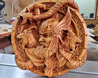 Thor Wood Carving | Norse Wall Art | Viking Wall Plaque | Masculine Wall Art | Thor Sculpture