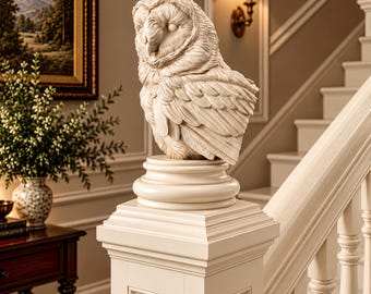 Wood Carved Owl Finial | Owl Newel Post Cap | Staircase Post Topper | Wooden Owl Decor