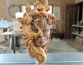 Wood Carved Venice Carnival Mask | Peacock Venetian Wall Art