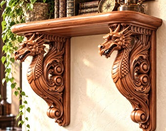 Dragon Corbel | Shelf Bracket | Dragon Wood Carving | Gothic Wall Decor | Medieval Decor