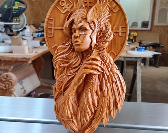Valkyrie Wood Wall Sculpture | Norse Wall Art | Viking Wood Carving | Shield Maiden Decor