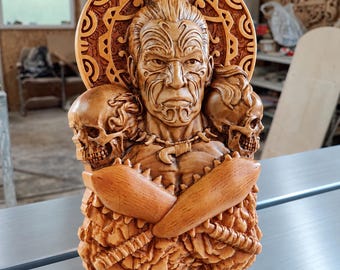Maori Warrior Wood Carving | Wall Hanging | Wood Wall Sculpture | Polynesian Warrior | Skull Sculpture