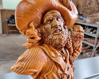 Carved Sapele Wood Pirate Sculpture | Nautical Man Cave Decor