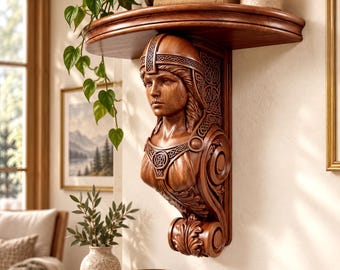 Freya Wood Corbel | Viking Shelf Bracket | Norse Wall Art | Celtic Knot Wood Carving