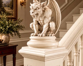 Gargoyle Finial | Carved Wood Newel Post Cap | Wooden Gargoyle Statue | Gothic Bed Post Finial | Medieval Home Decor