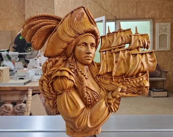 Female Pirate Wood Carving | Pirate Sculpture | Pirate Ship Decor | Nautical Wall Art | Coastal Wall Art